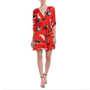 Yumi Kim red floral print faux wrap dress kimono Red Sz S Girl Next Door